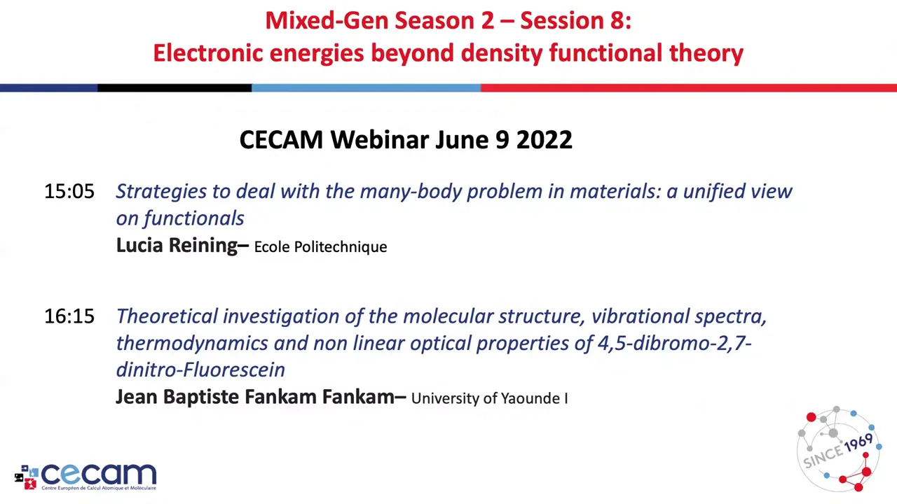 Thumbnail of Session 8: Electronic energies beyond Density Functional Theory