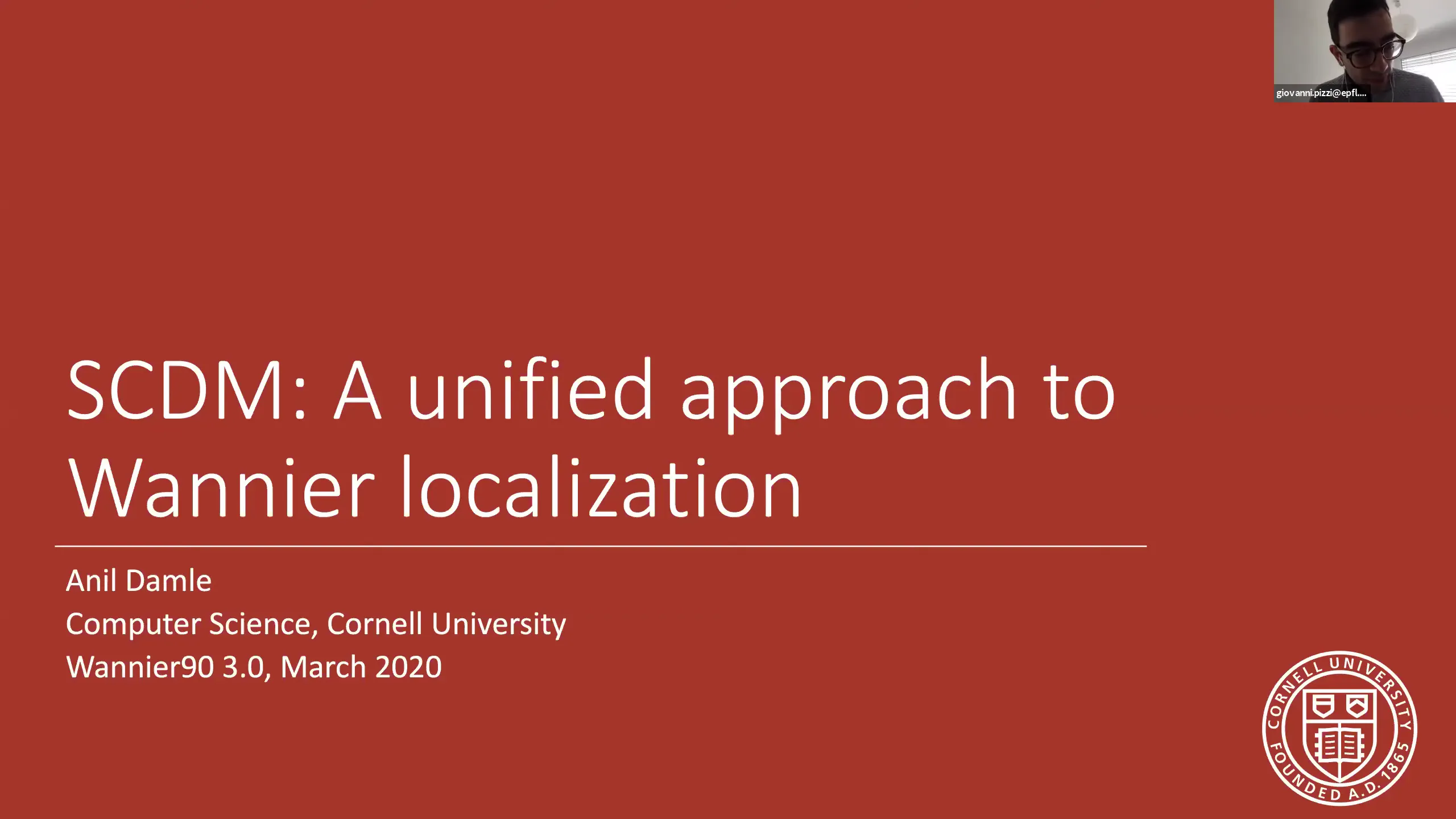 Thumbnail of SCDM: A unified approach to Wannier localisation - Anil Damle